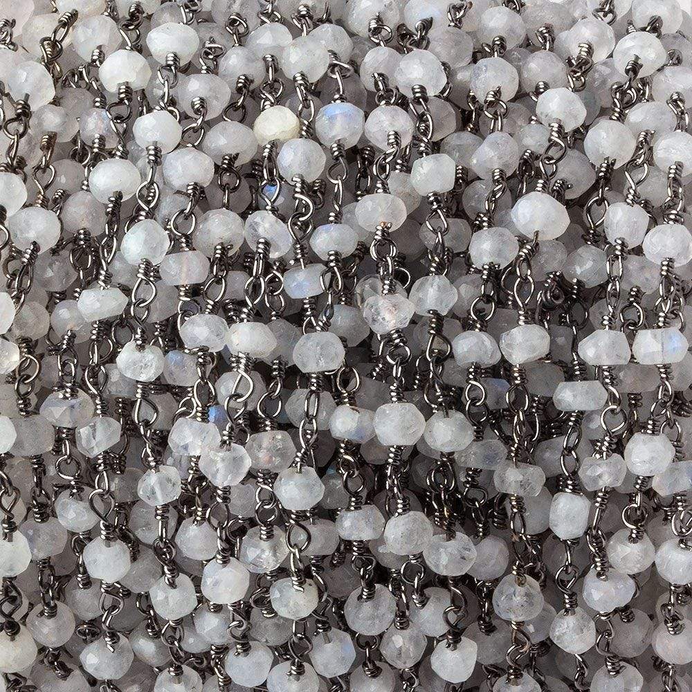 3.5mm Rainbow Moonstone rondelle Black Gold plated Chain by the foot 35 beads