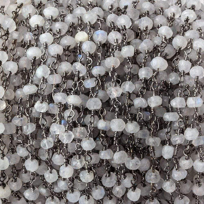 3.5mm Rainbow Moonstone rondelle Black Gold plated Chain by the foot 35 beads