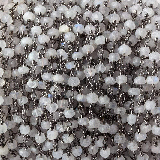 3.5mm Rainbow Moonstone rondelle Black Gold plated Chain by the foot 35 beads