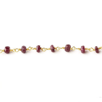 3.5mm Ruby Faceted Rondelles on Vermeil Chain by the Foot 39 pieces