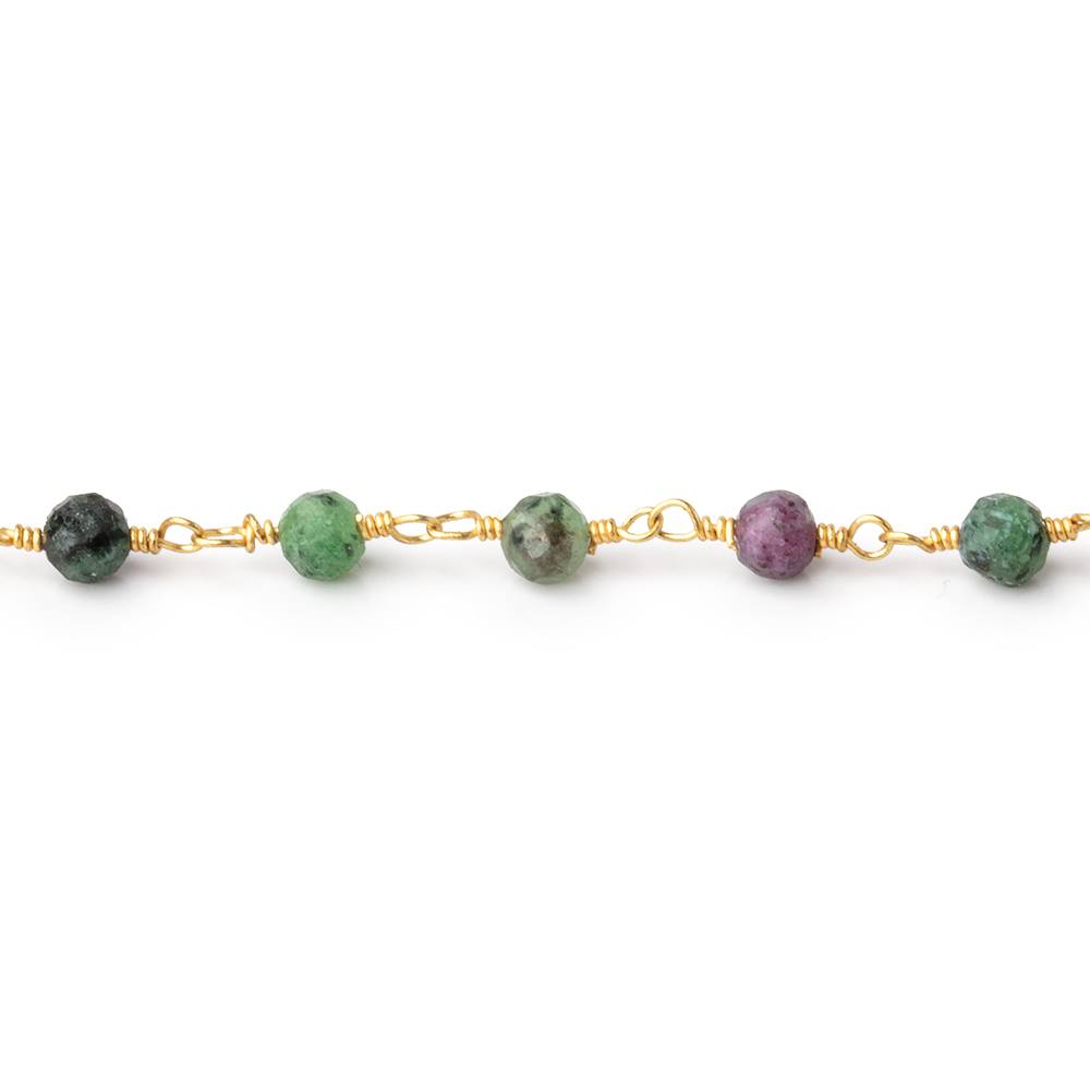3.5mm Ruby in Zoisite Micro Faceted Rounds on Gold Plated Chain