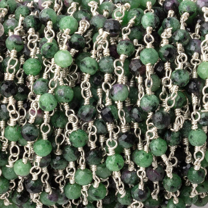 3.5mm Ruby in Zoisite Micro Faceted Rounds on Silver Plated Chain