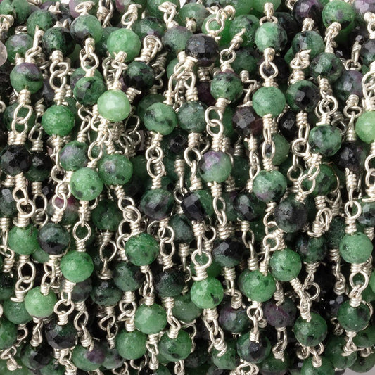 3.5mm Ruby in Zoisite Micro Faceted Rounds on Silver Plated Chain