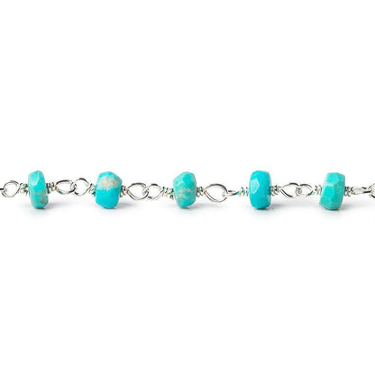 2.5ft - 4-4.5mm Sleeping Beauty Turquoise faceted rondelle .925 Silver