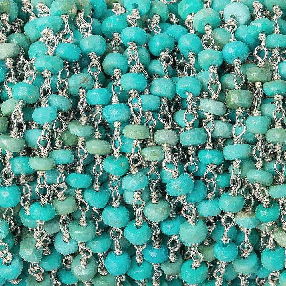 2.5ft - 4-4.5mm Sleeping Beauty Turquoise faceted rondelle .925 Silver