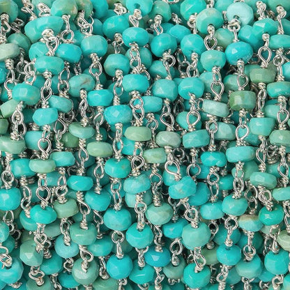 2.5ft - 4-4.5mm Sleeping Beauty Turquoise faceted rondelle .925 Silver