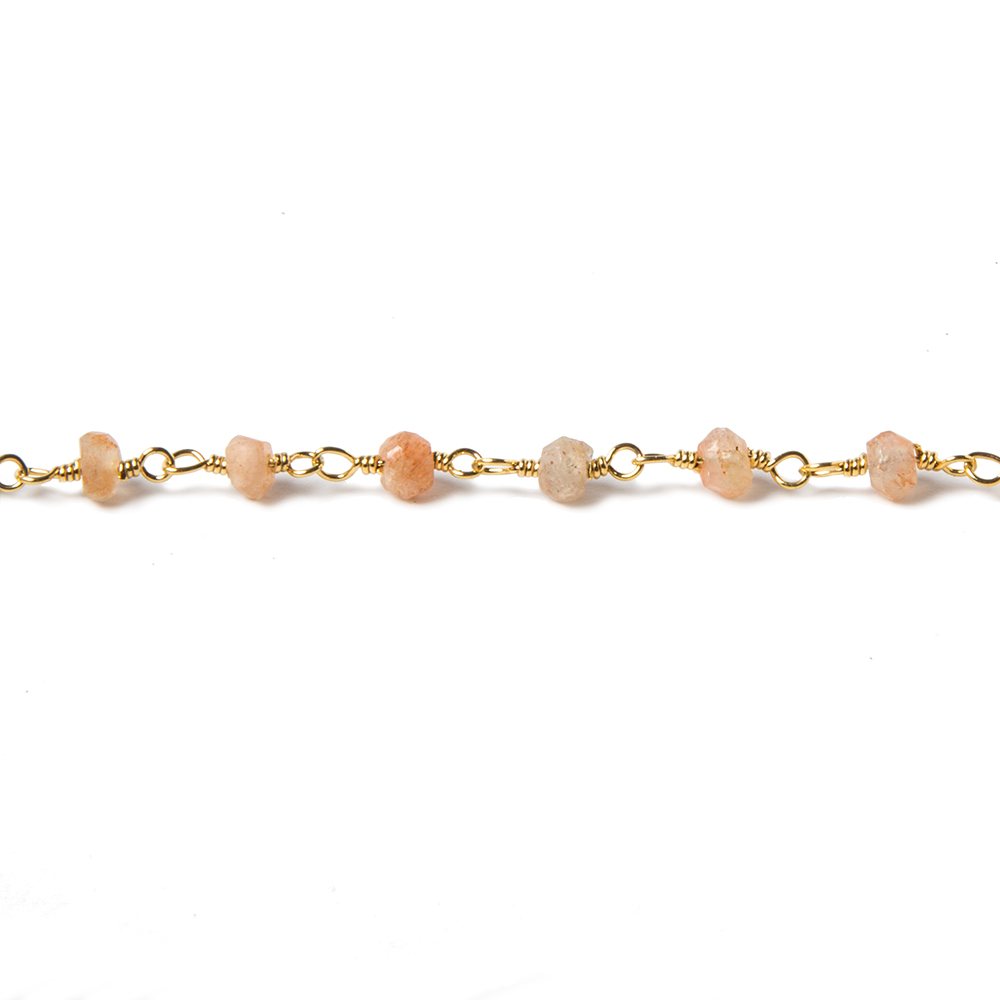 3.5mm Sunstone faceted rondelle Gold plated Chain by the foot 39 pcs