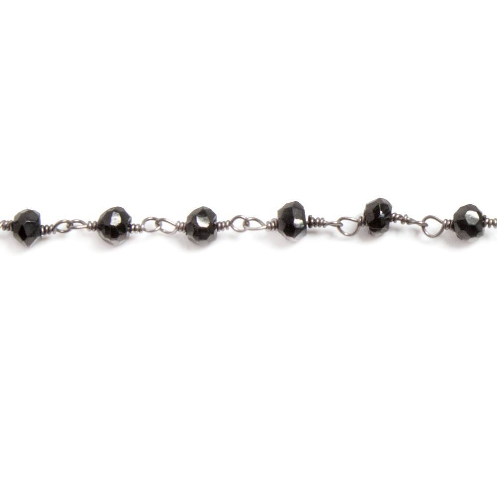 3.5mm to 4mm Black Agate faceted rondelle Black Gold plated Chain by the foot 35 pcs