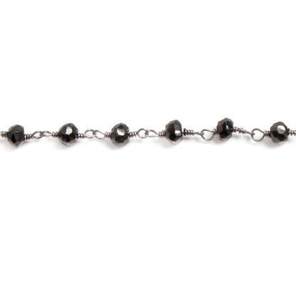 3.5mm to 4mm Black Agate faceted rondelle Black Gold plated Chain by the foot 35 pcs