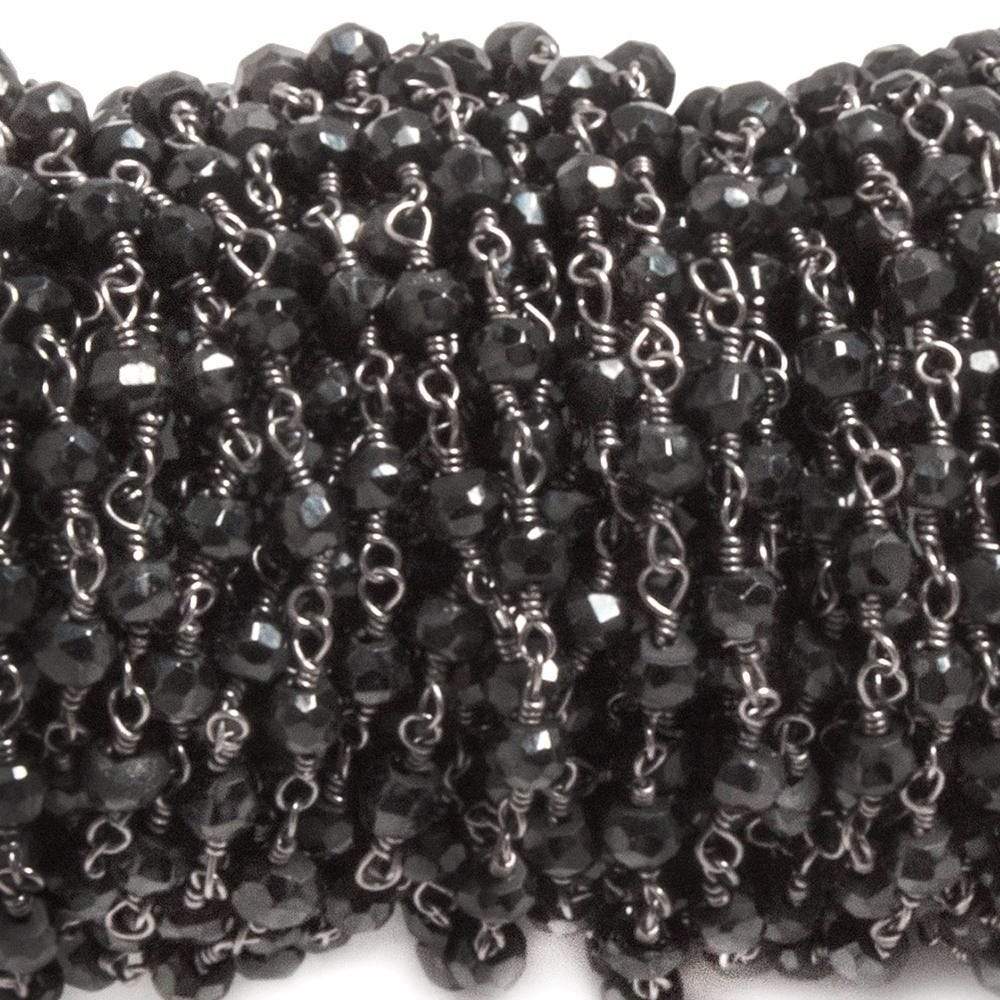 3.5mm to 4mm Black Agate faceted rondelle Black Gold plated Chain by the foot 35 pcs