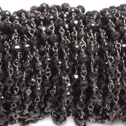 3.5mm to 4mm Black Agate faceted rondelle Black Gold plated Chain by the foot 35 pcs