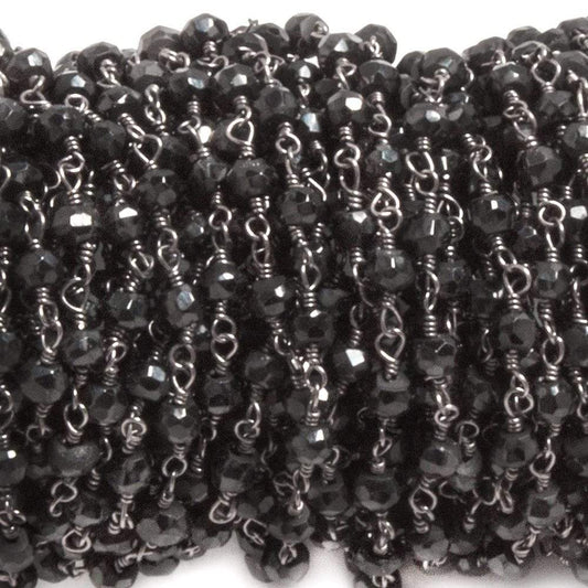 3.5mm to 4mm Black Agate faceted rondelle Black Gold plated Chain by the foot 35 pcs
