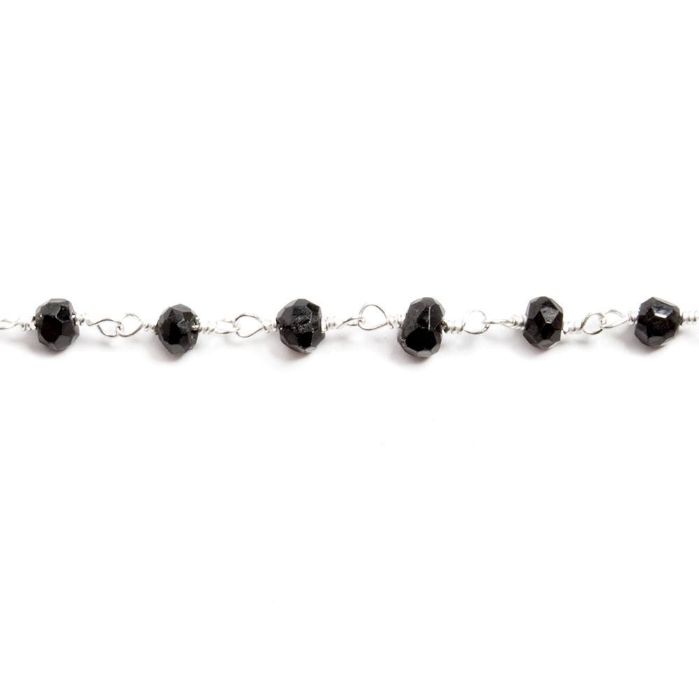 3.5mm to 4mm Black Agate faceted rondelle Silver plated Chain by the foot 35 beads