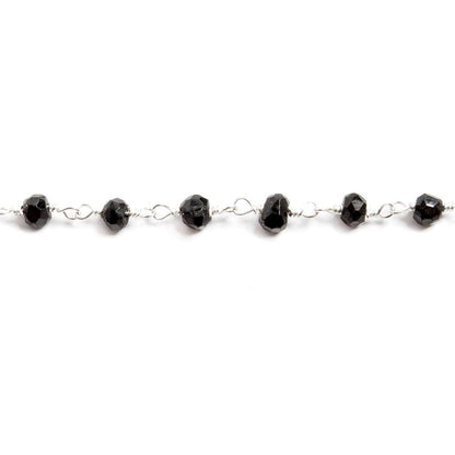 3.5mm to 4mm Black Agate faceted rondelle Silver plated Chain by the foot 35 beads
