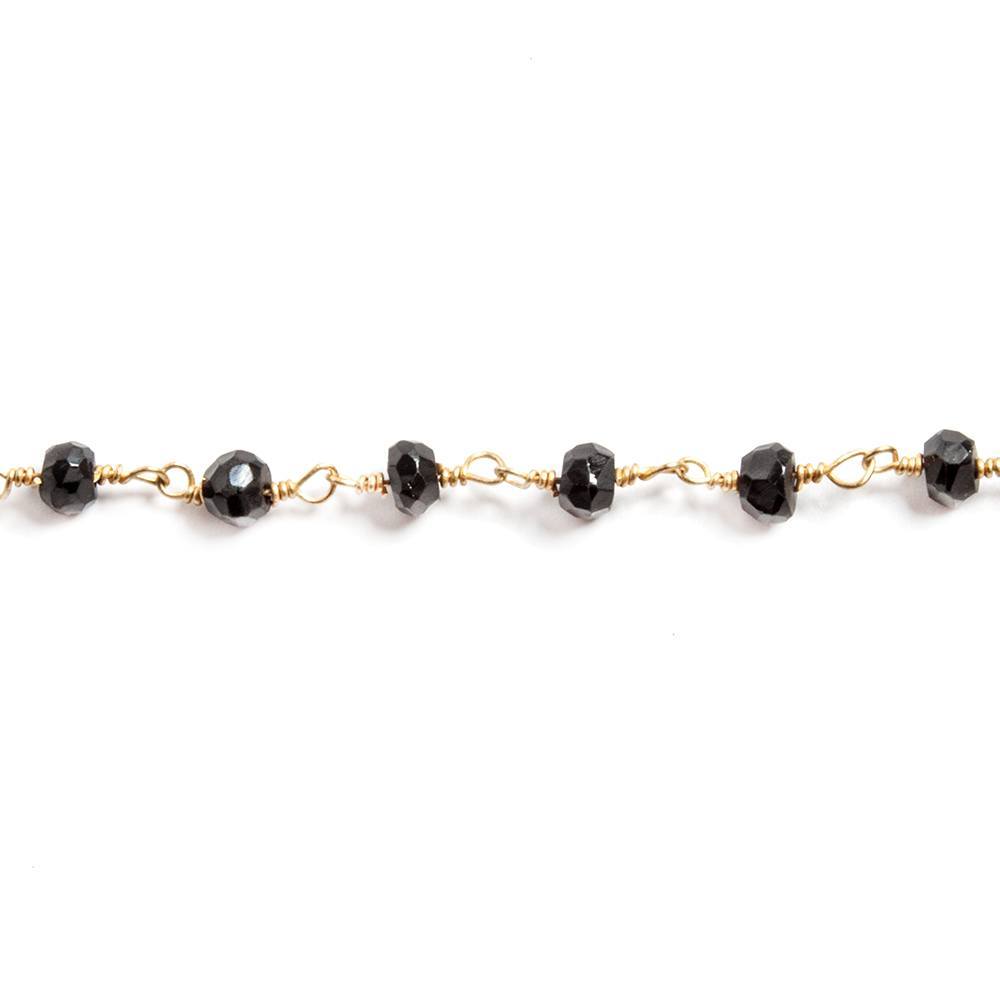 3.5mm to 4mm Black Spinel faceted rondelle Gold plated Chain by the foot 35 beads