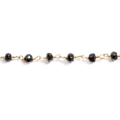 3.5mm to 4mm Black Spinel faceted rondelle Gold plated Chain by the foot 35 beads