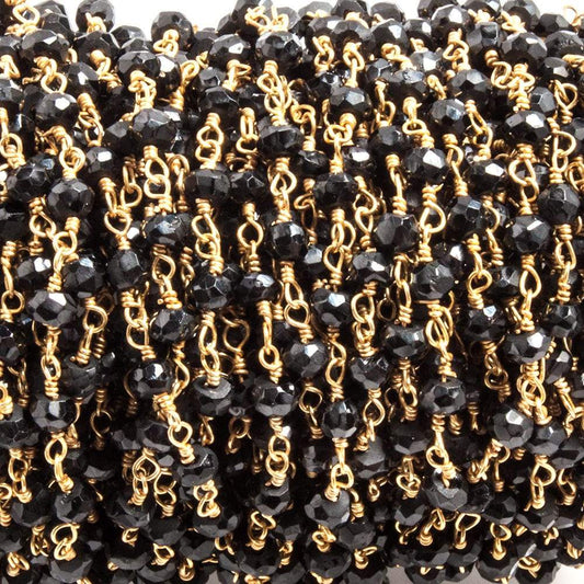 3.5mm to 4mm Black Spinel faceted rondelle Gold plated Chain by the foot 35 beads