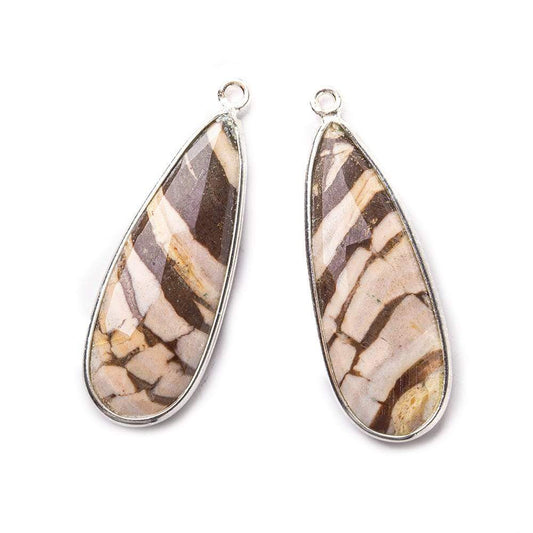 35x14mm Sterling Silver .925 Bezeled Brown Zebra Jasper Pear Set of 2 pendants