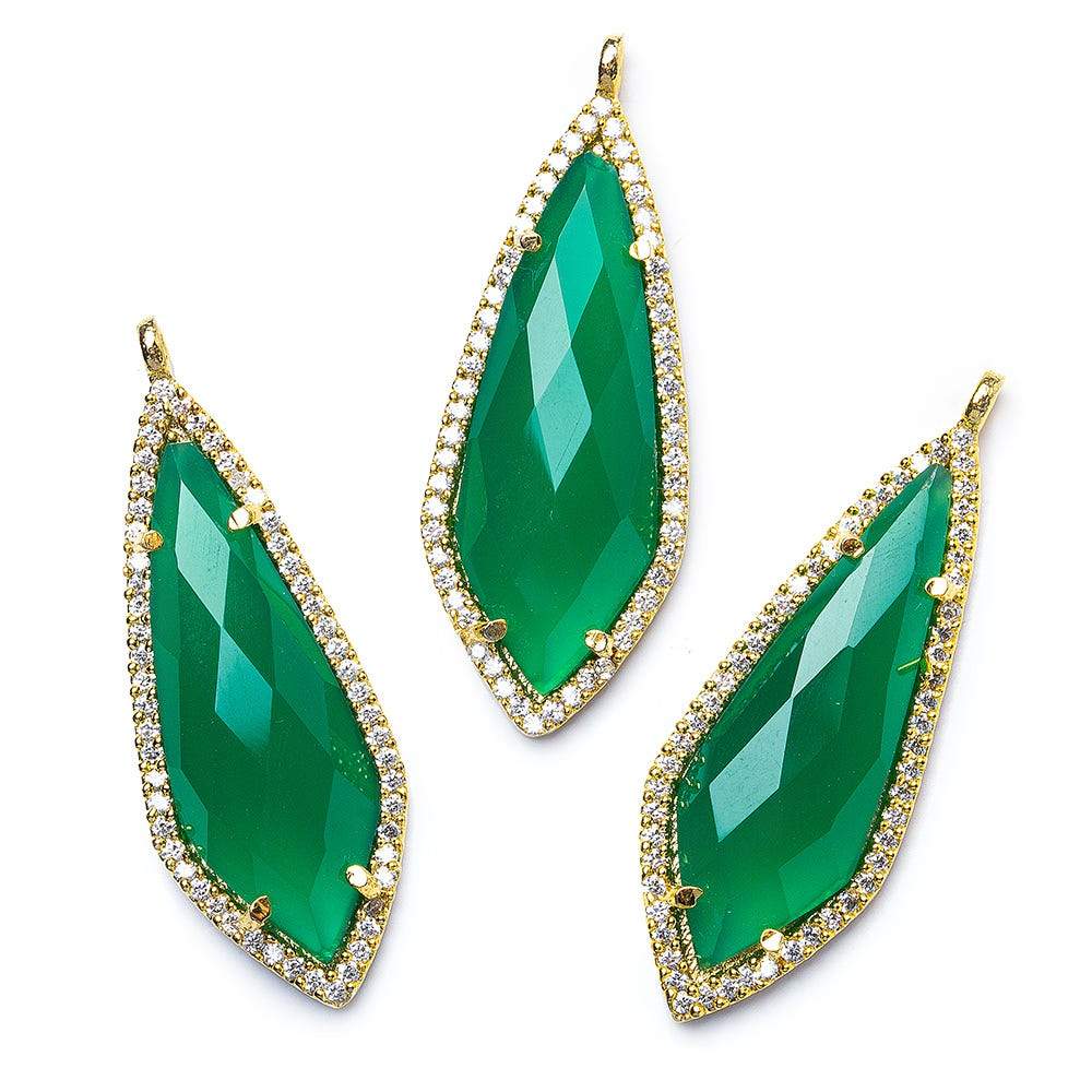35x14mm Vermeil Bezel CZ & Green Onyx Modified Point Pendant 1 focal bead