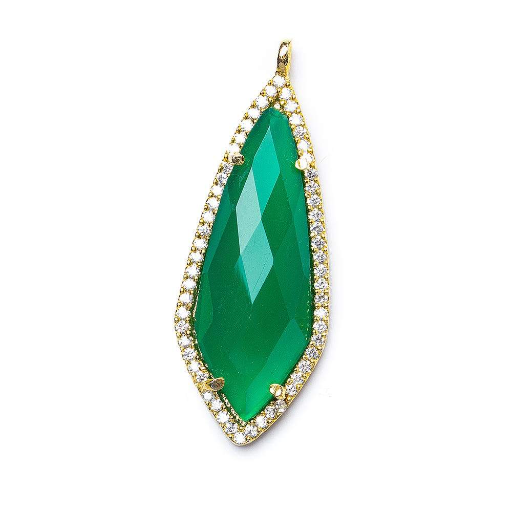 35x14mm Vermeil Bezel CZ & Green Onyx Modified Point Pendant 1 focal bead