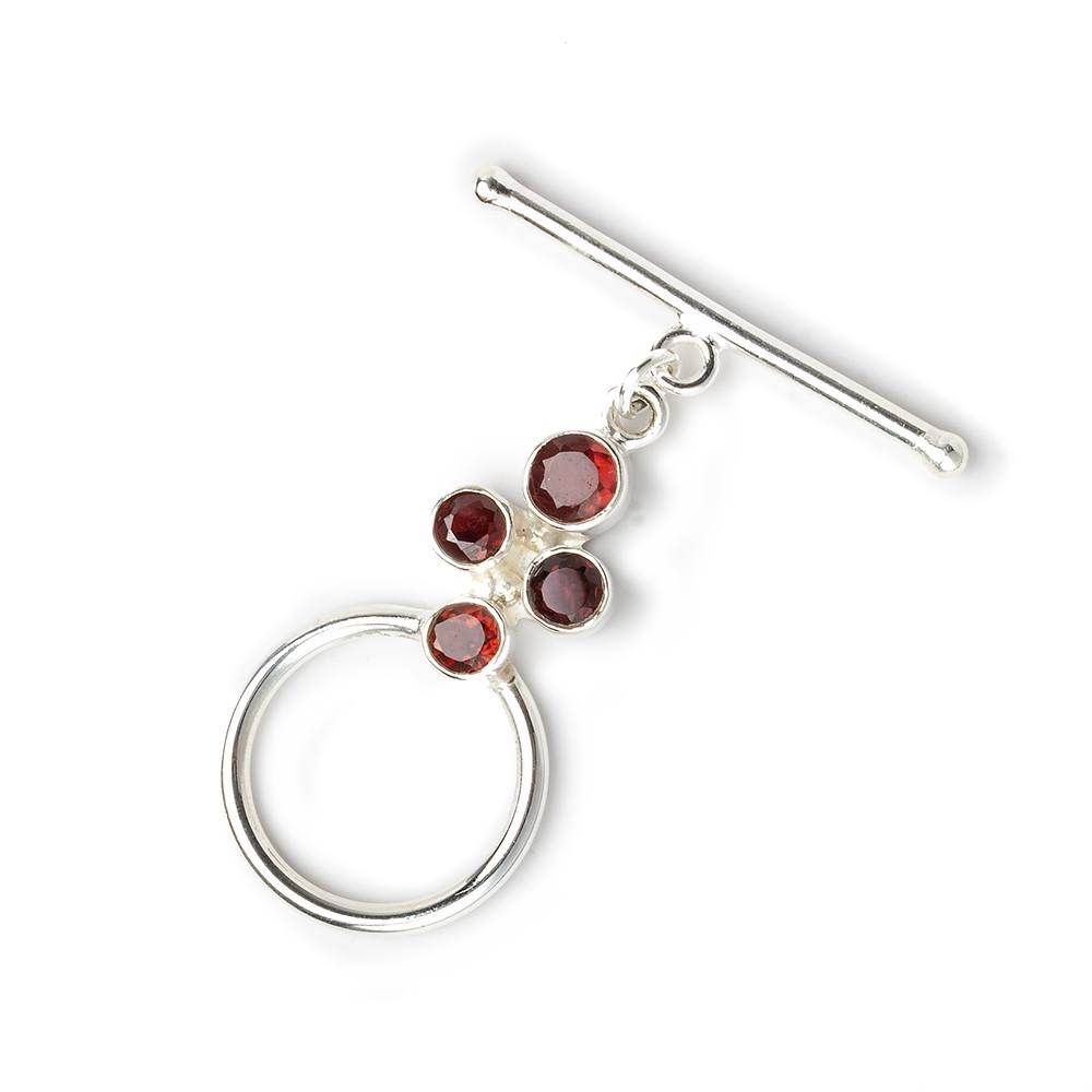 35x18mm Sterling Silver Toggle Round with Four Garnet 1 Finding