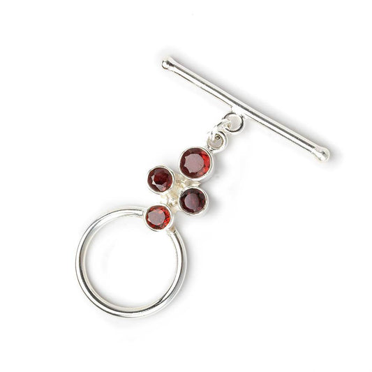 35x18mm Sterling Silver Toggle Round with Four Garnet 1 Finding