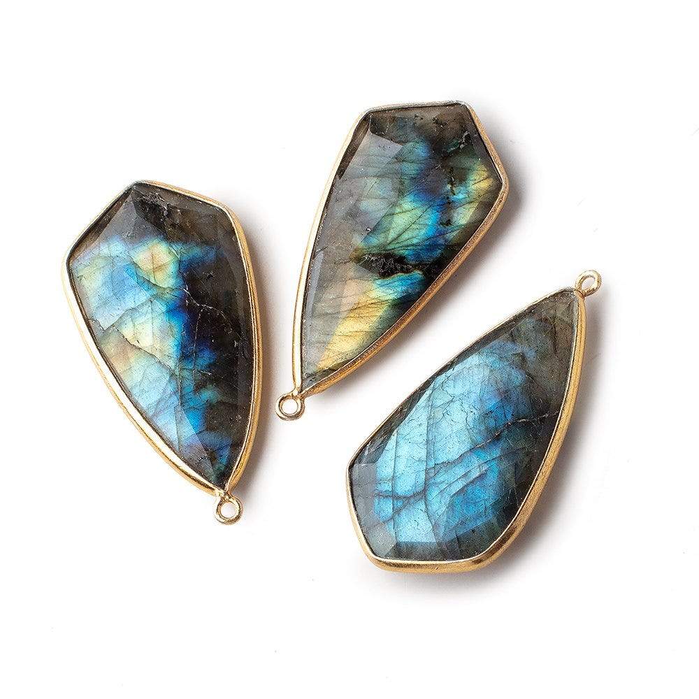 35x18mm Vermeil Bezeled Labradorite Faceted Fancy Shield Pendant 1 piece