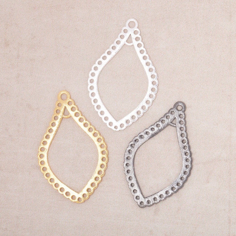 35x21mm Brushed Filigree Tear Drop Charm Set of 2 pieces