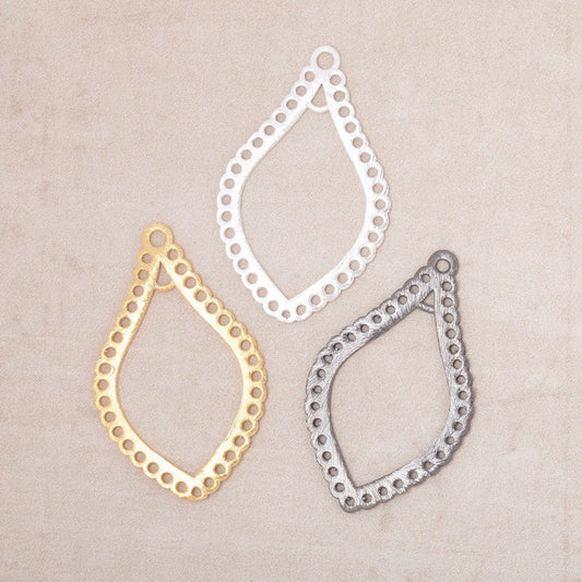 35x21mm Brushed Filigree Tear Drop Charm Set of 2 pieces