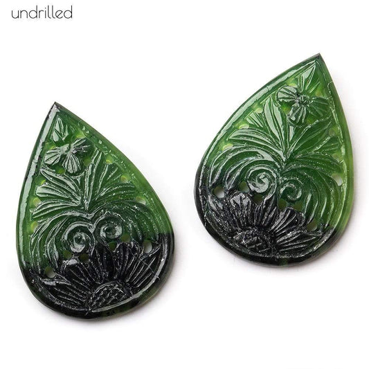 35x25x5mm Serpentine Gem Quality Hand Carved Pear Focal Set of 2