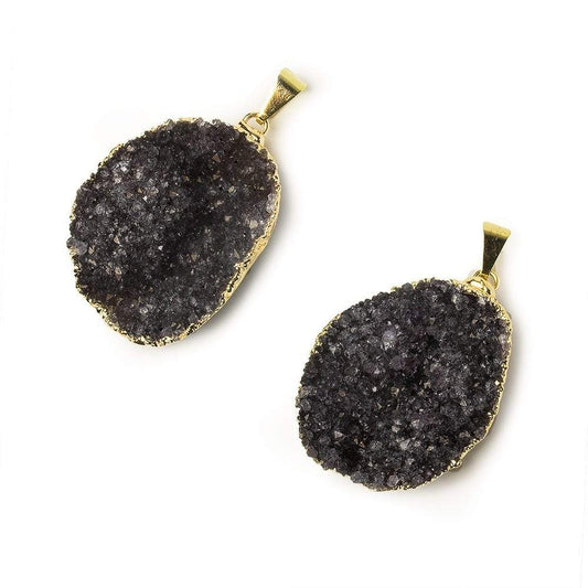 35x28x6mm Gold Leafed Amethyst Drusy Pendant with Gold Bail 1 piece