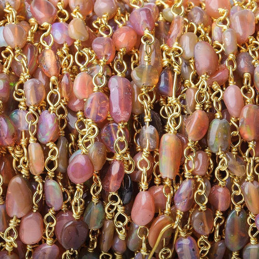 3.5x3-4.5x3mm Ethiopian Opal plain nugget Vermeil Chain by the foot