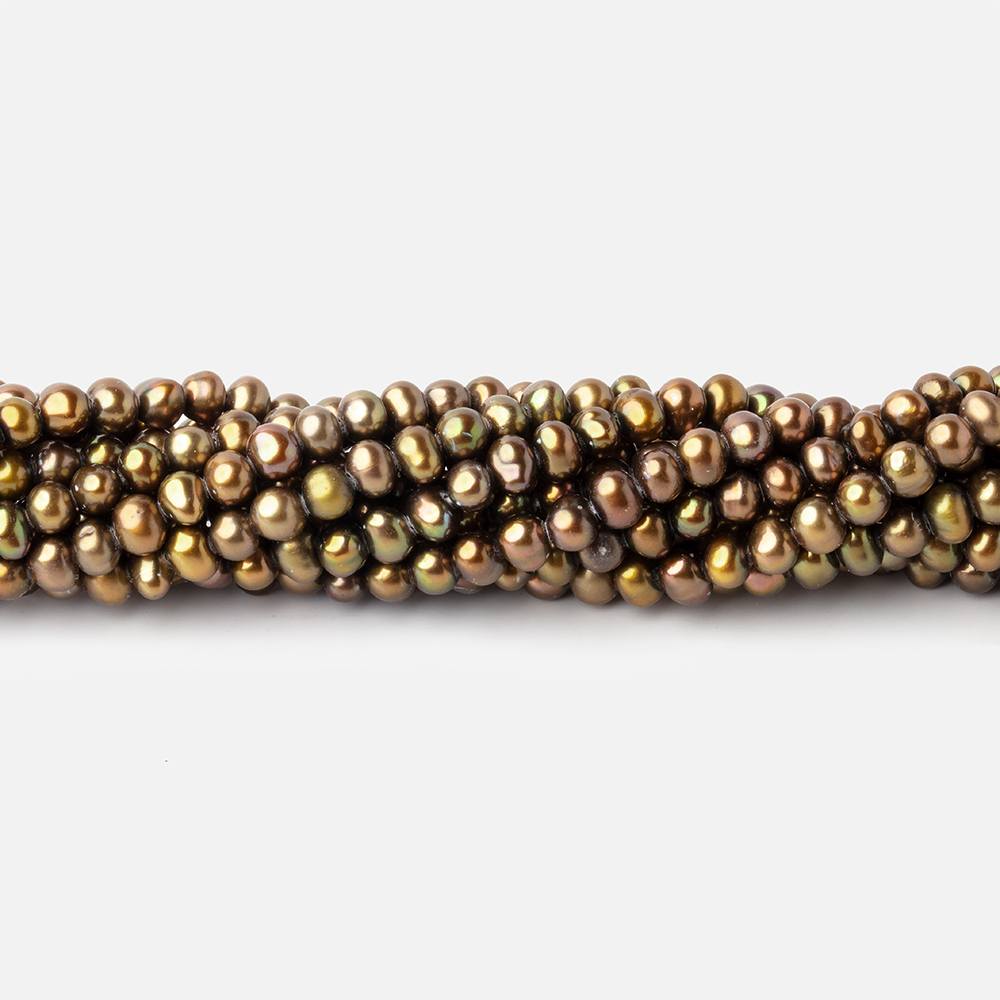 3.5x3mm Light Olive Green Off Round Freshwater Pearl 16 inch 135 pieces