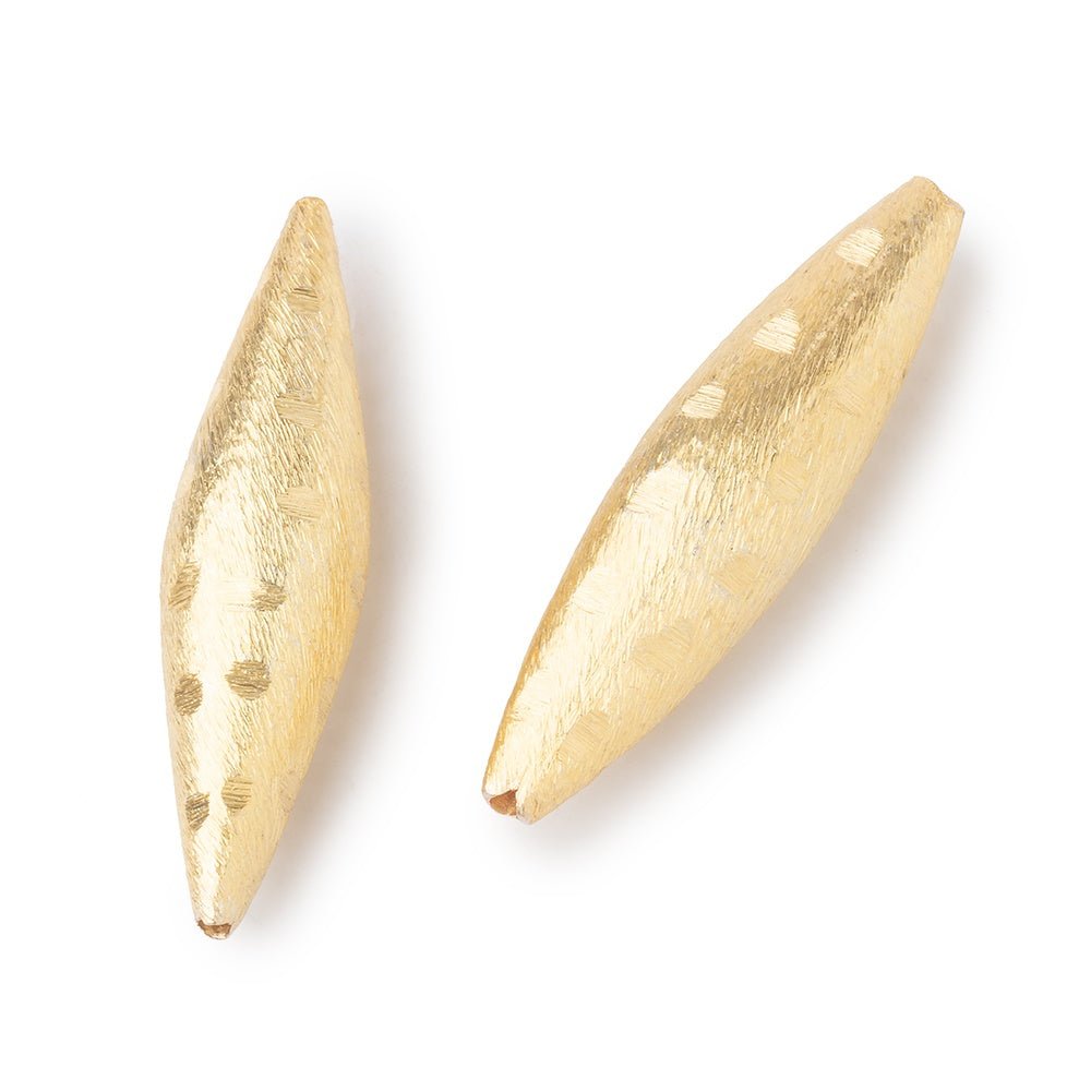 35x9mm 22kt Gold Plated Copper Brushed Patterned Marquise Set of 2 Beads