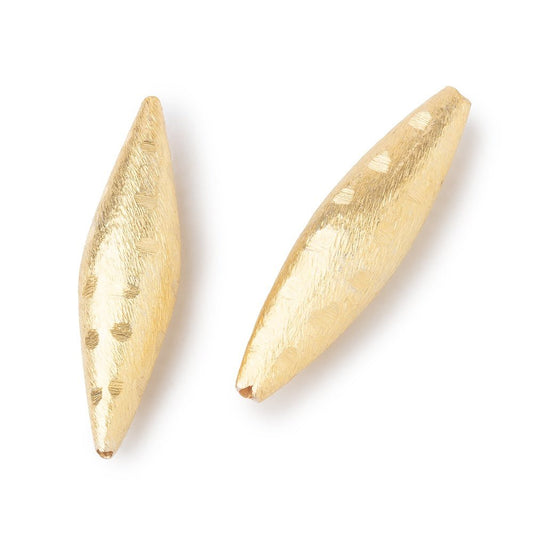 35x9mm 22kt Gold Plated Copper Brushed Patterned Marquise Set of 2 Beads