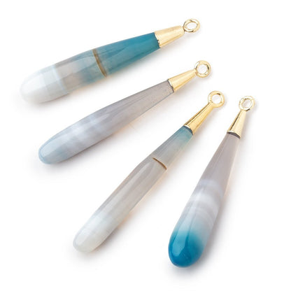 36-39mm Gold Leafed Teal Banded Agate tear drop Pendant 1 focal