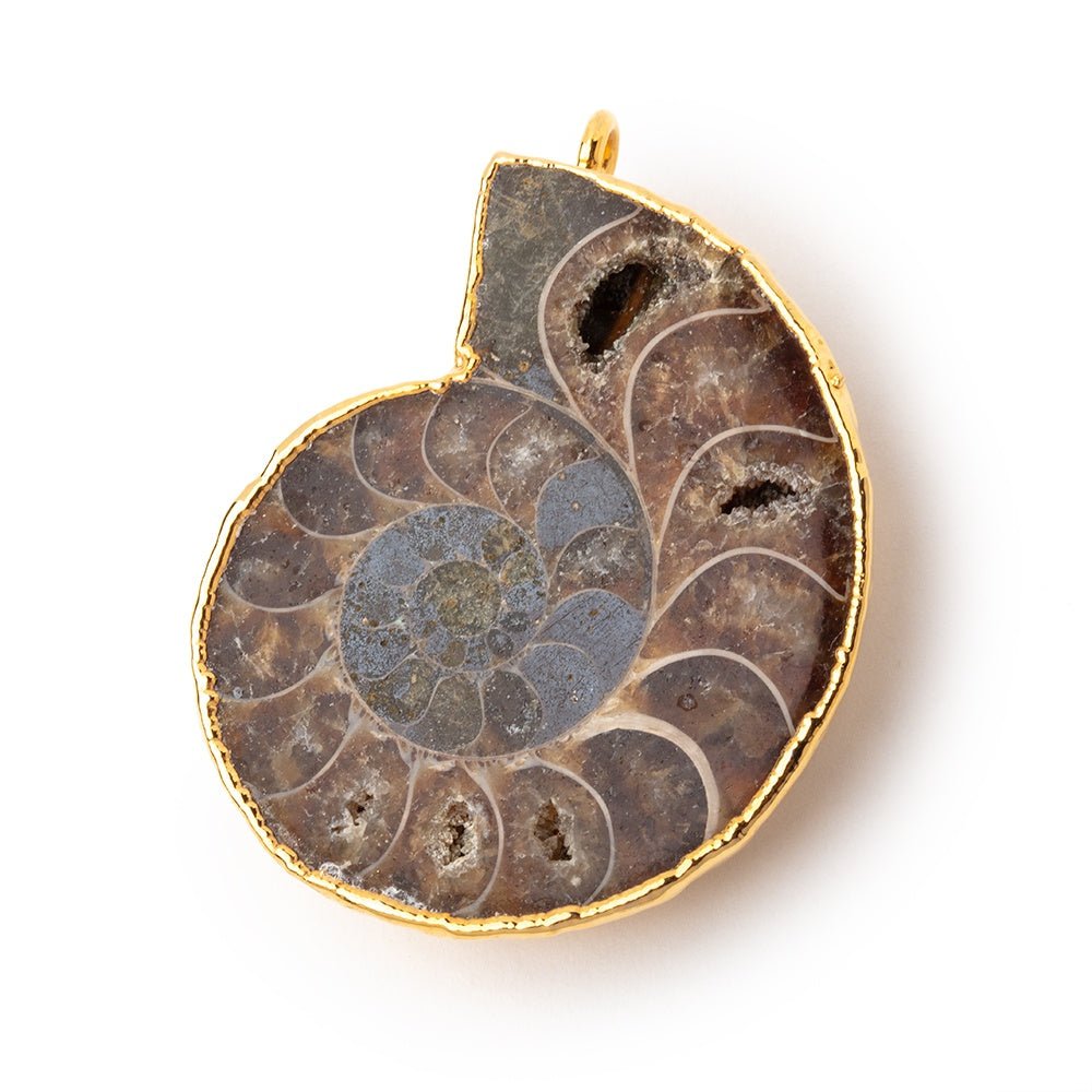 36.5x31.5mm Gold Leafed Ammonite Fossil Pendant 1 focal piece