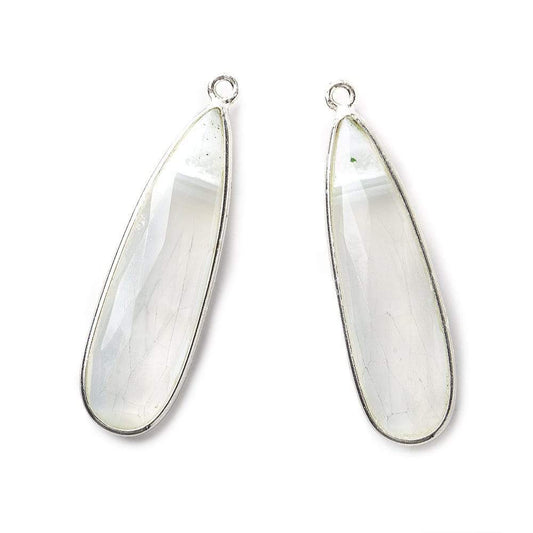 36x11mm Sterling Silver .925 Bezeled Banded White Agate Pear Set of 2 pendants