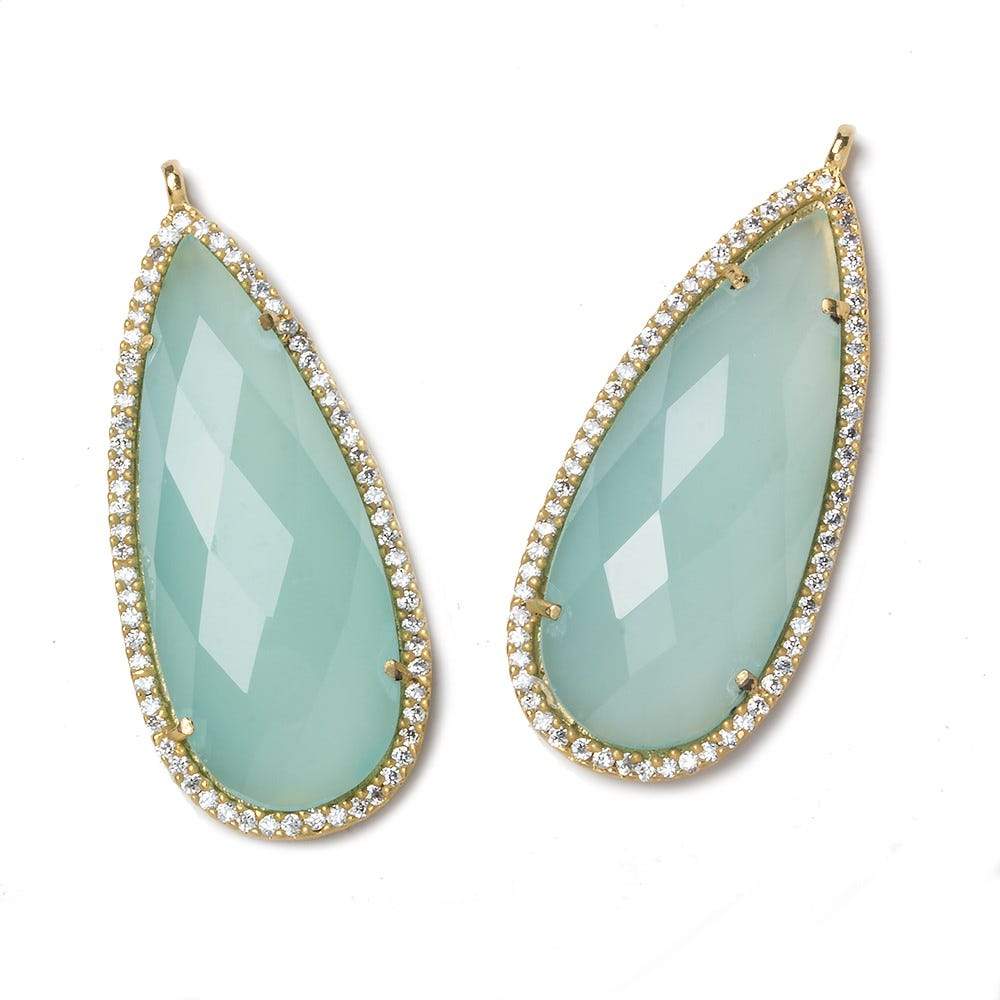 36x17mm Vermeil Bezel CZ and Aqua Chalcedony Pear Pendant 1 focal bead