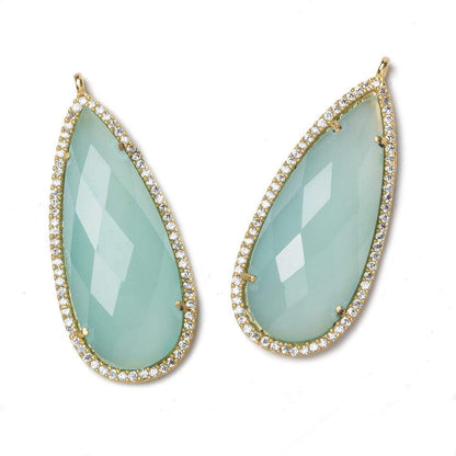 36x17mm Vermeil Bezel CZ and Aqua Chalcedony Pear Pendant 1 focal bead