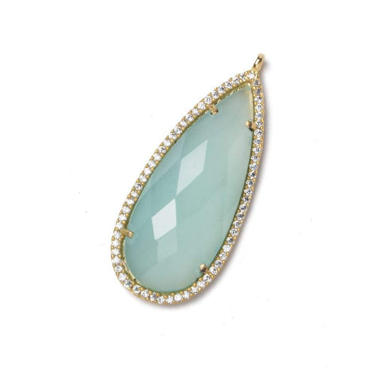 36x17mm Vermeil Bezel CZ and Aqua Chalcedony Pear Pendant 1 focal bead