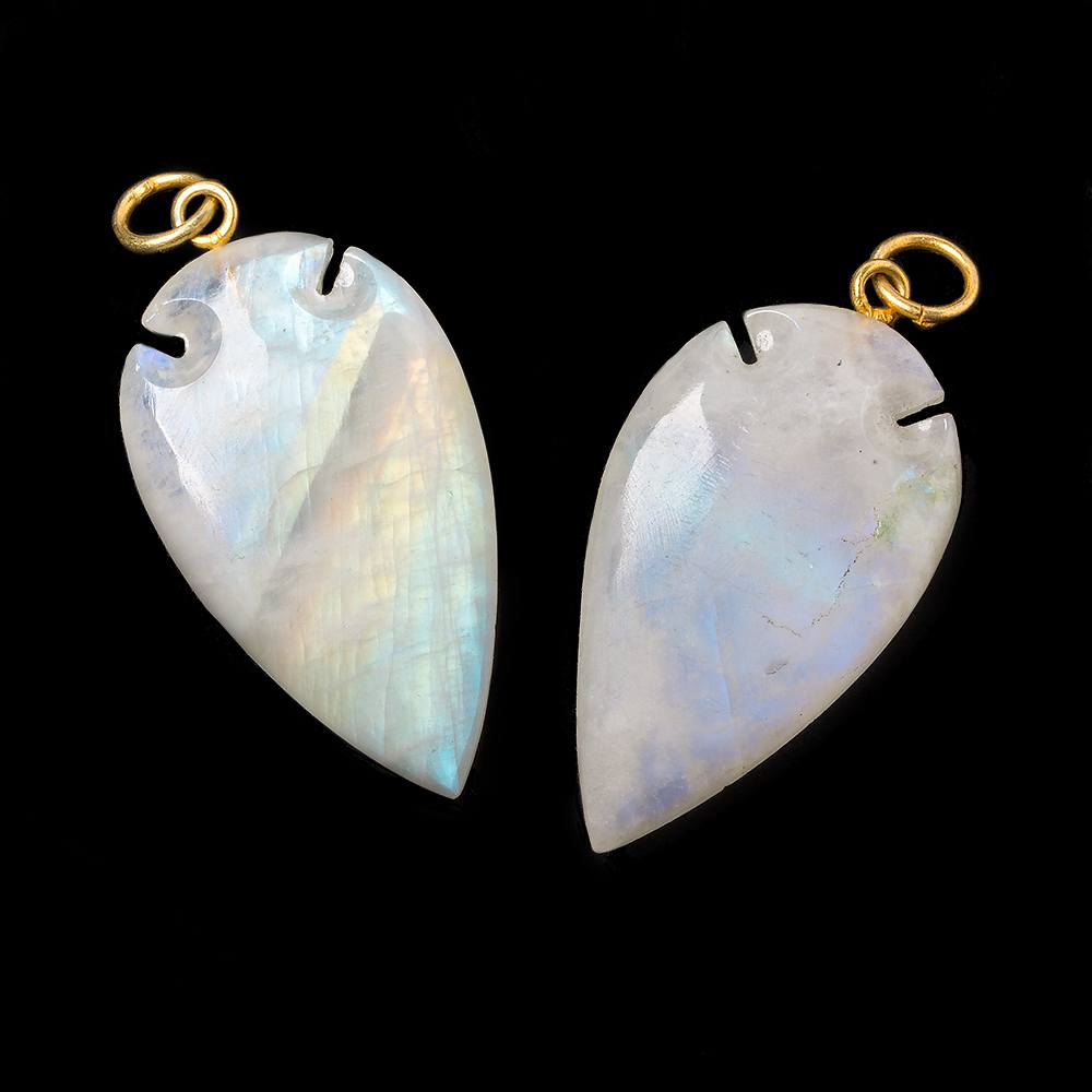 36x20mm Rainbow Moonstone Matte Arrowhead Focal Pendant 1 piece