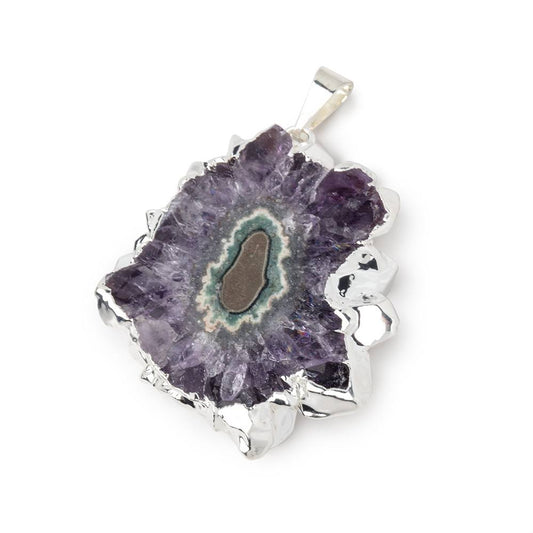 36x32mm Silver Leafed Amethyst Solar Quartz Slice Pendant 1 focal piece