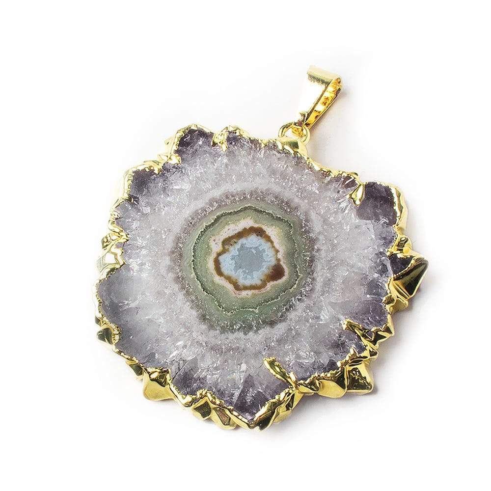 36x32x4mm Gold Leaf Amethyst Solar Quartz Stalactite Crystal Focal Bead 1 pc