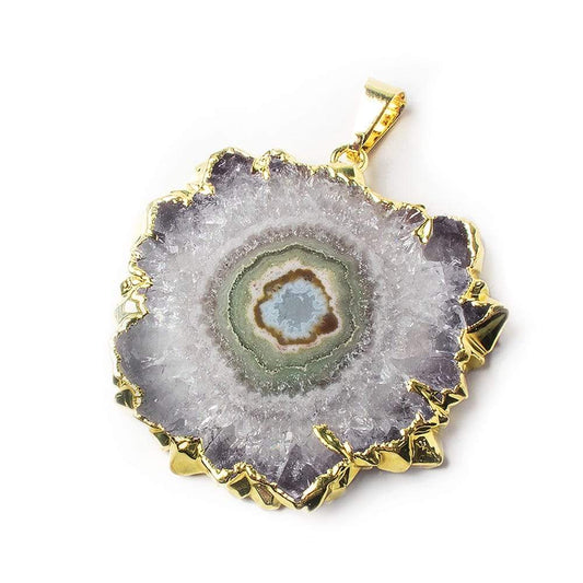 36x32x4mm Gold Leaf Amethyst Solar Quartz Stalactite Crystal Focal Bead 1 pc