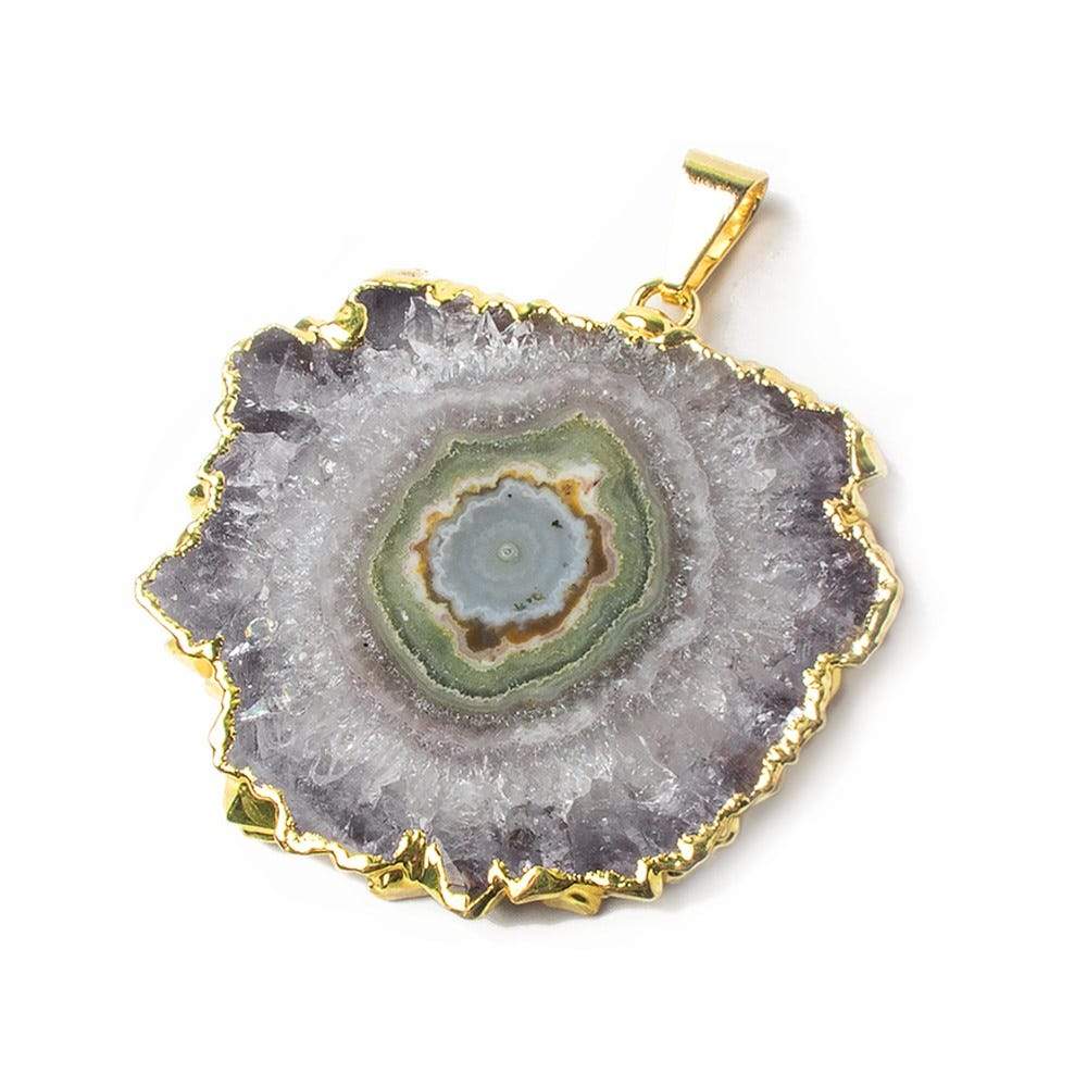 36x32x4mm Gold Leaf Amethyst Solar Quartz Stalactite Crystal Focal Bead 1 pc