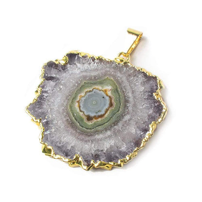 36x32x4mm Gold Leaf Amethyst Solar Quartz Stalactite Crystal Focal Bead 1 pc