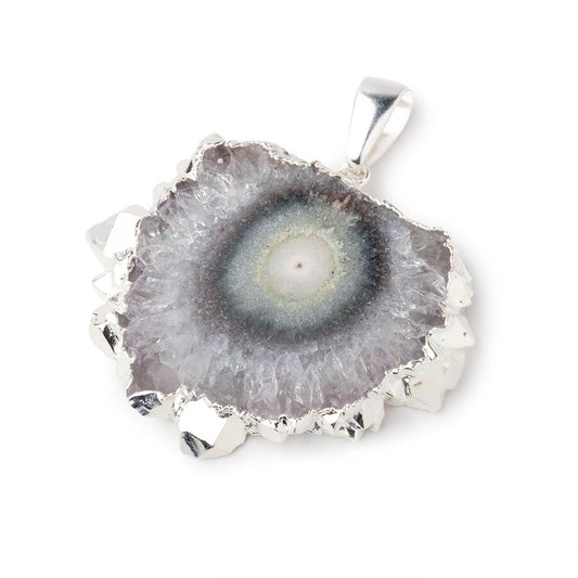 36x47mm Silver Leafed Amethyst Solar Quartz Slice Pendant 1 focal piece