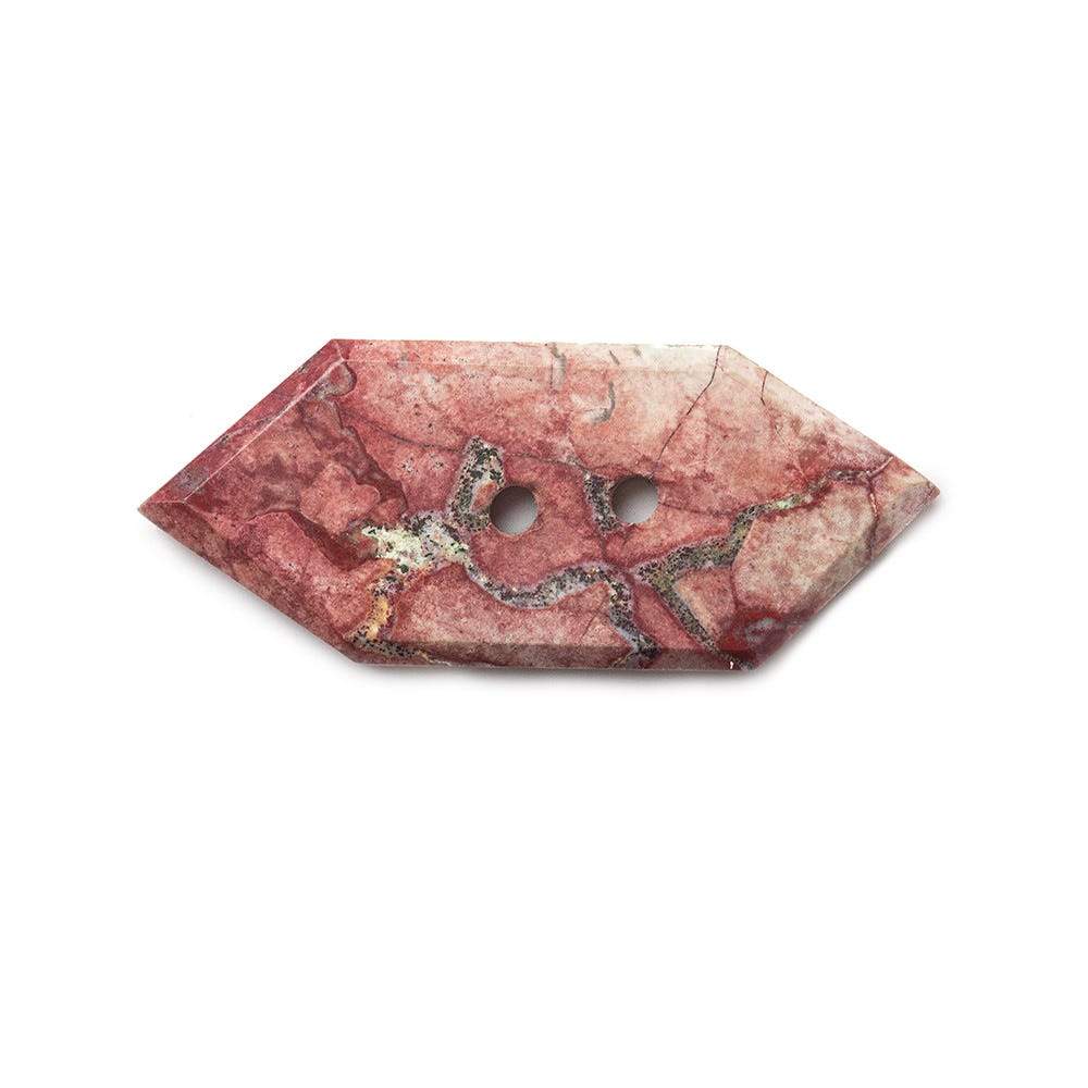 37.5x15.5mm Brecciated Plum Jasper Modified Hexagon 2.5mm hole button 1 piece