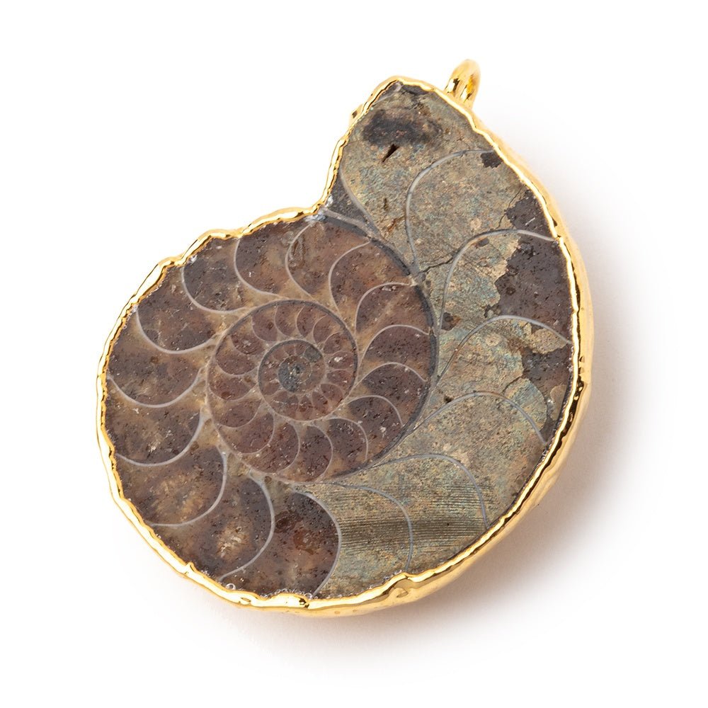 37.5x31.5mm Gold Leafed Ammonite Fossil Pendant 1 focal piece